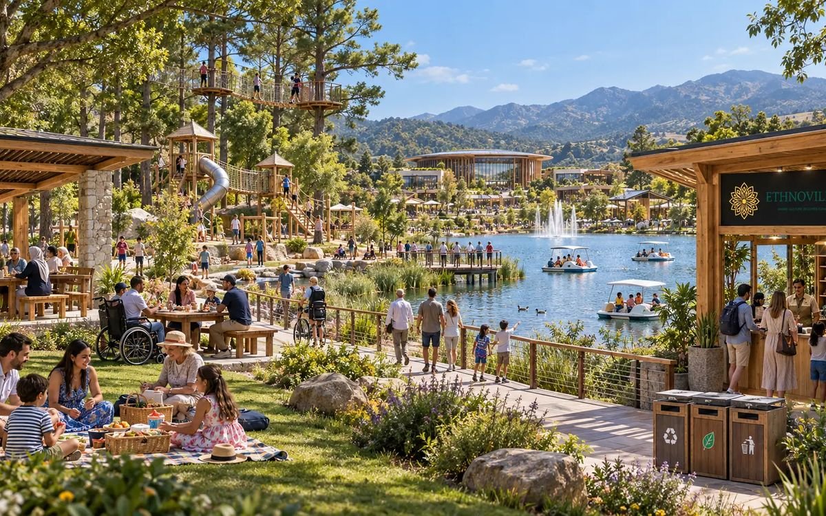 Families enjoying a lake, picnic lawns and nature-based attractions